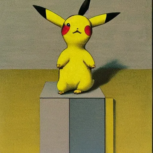 Image similar to pikachu, painted by rene magritte