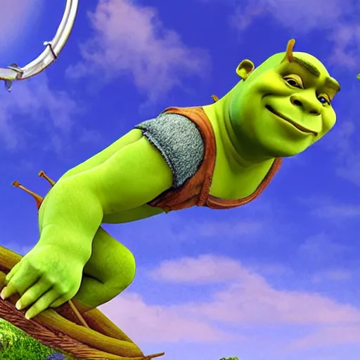 Image similar to shrek in a water slide, realistic photo, hyperrealistic
