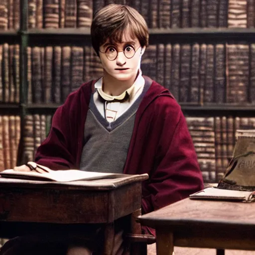 Image similar to Photo of Harry Potter using a computer in Hogwarts