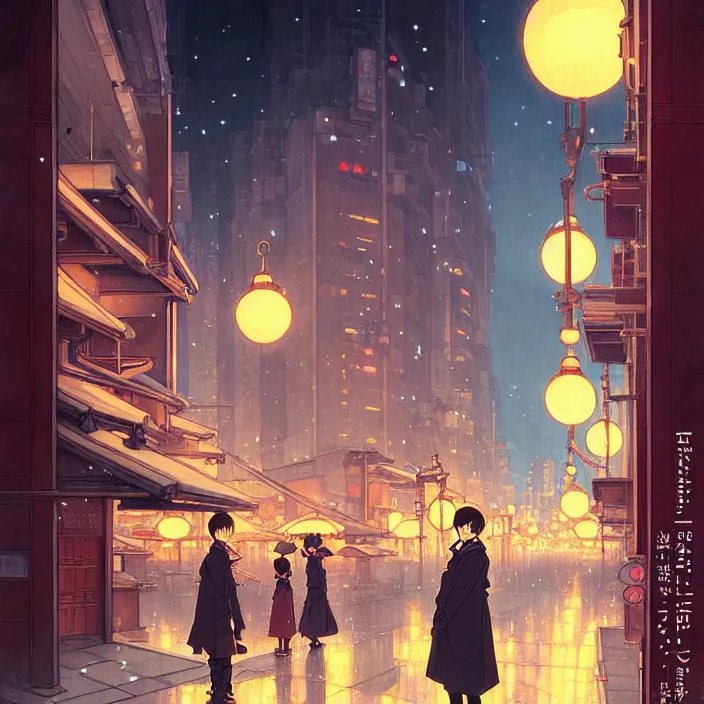 Image similar to empty tokyo at night, winter, in the style of studio ghibli, j. c. leyendecker, greg rutkowski, artem