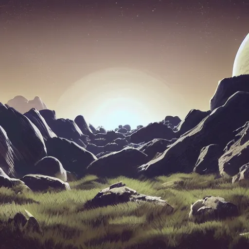 Image similar to No Man's Sky, planet landscape, height quality digital art