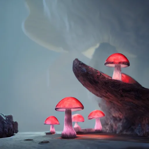 Prompt: texture of glowing mushrooms, beautiful light, low saturation, fantasy book, d & d, high detail, 8 k, oil painting, octane render, dark fantasy