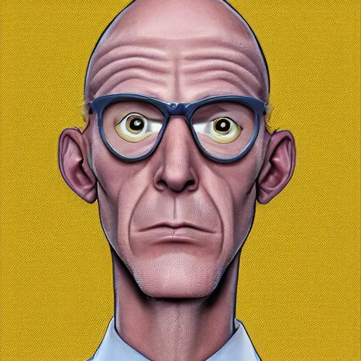 Image similar to A middle-aged Dr. Venture in real life with a hooked nose, a long gaunt face and skinny body and neck, very thin and bald, realistic, very realistic, hyperrealistic, highly detailed, very detailed, extremely detailed, detailed, digital art, oil painting, trending on artstation, headshot and bodyshot, detailed face, very detailed face, extremely detailed face, HD Quality, 8k resolution, very very detailed face, real life