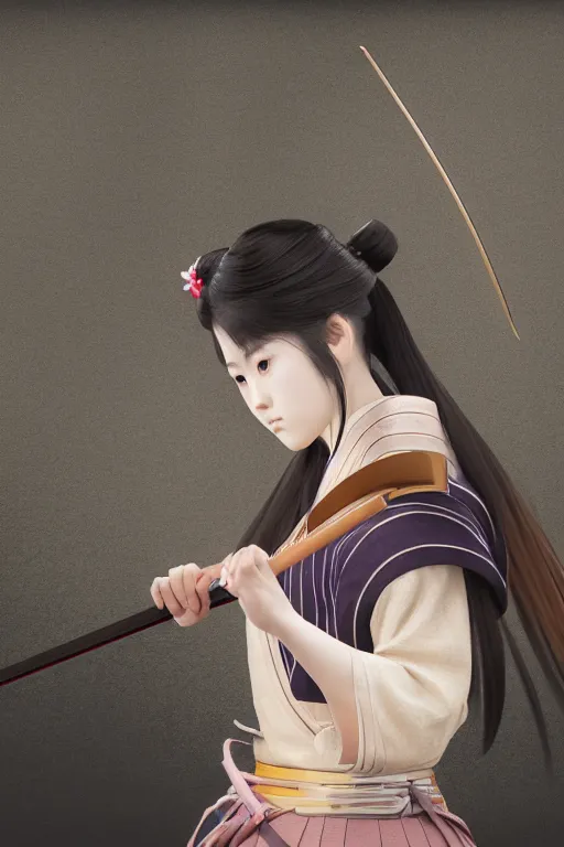 Prompt: highly detailed beautiful photo of a young female samurai, practising sword stances in a temple, symmetrical face, beautiful eyes, realistic anime art style, 8 k, award winning photo, pastels, action photography, 1 / 1 2 5 shutter speed, dramatic lighting