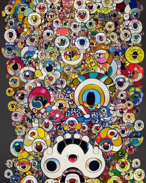 Image similar to triple decker fantastical, cute, and beautiful hybrid of the anatomy of different animals, a humorous psychedelic creature concept design by Takashi Murakami and Toru Narita, in the style of Takashi Murakami, maximalist hyper detailed