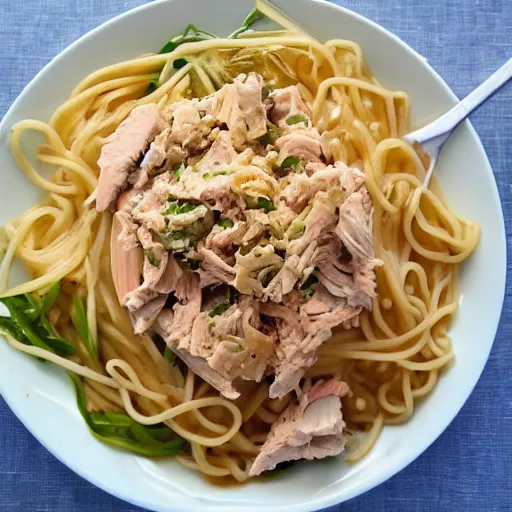 Image similar to a really tasty dish, full of noodles and tuna