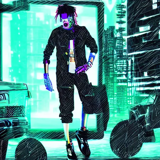 Image similar to playboi carti in cyber punk style digital art 4 k detailed super realistic