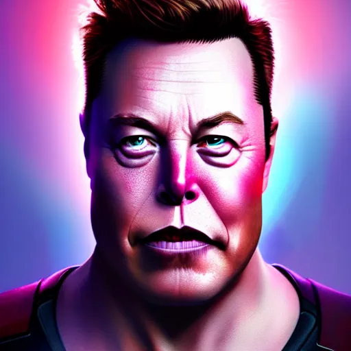 Image similar to a portrait of elon musk as thanos, the pixar adaptation, with same hairstyle, angry facial expressions, hyper detailed, digital art, trending in artstation, cinematic lighting, studio quality, smooth render, unreal engine 5 rendered, octane rendered