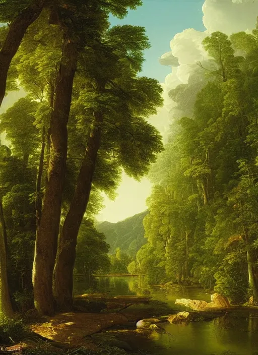 Prompt: a forest with extremely thin tall trees, magically dense, calm serene atmosphere, by asher brown durand, by thomas cole