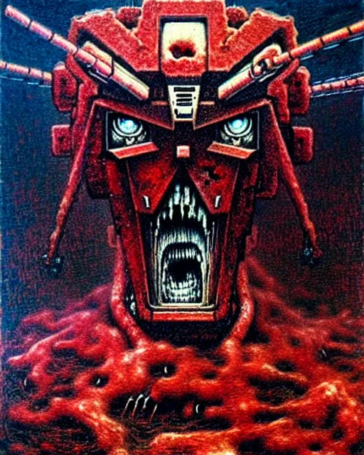 Image similar to bleeding gundam made of meat drawn by beksinski, high definition, lovecraftian