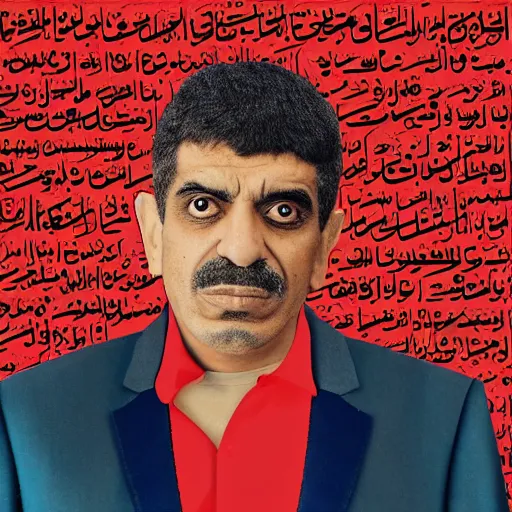 Image similar to omar souleyman in the style of daniel johnston and outsider art, 4k, overlaid with arabic text