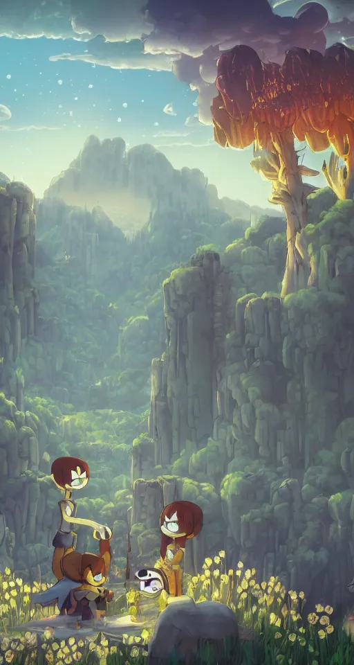 Image similar to A beuatiful matte painting of Undertale, emotional, cinematic, atmospheric, featured on artstation, ultra detailed