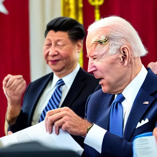 Prompt: biden doing a dodgy deal with the chinese