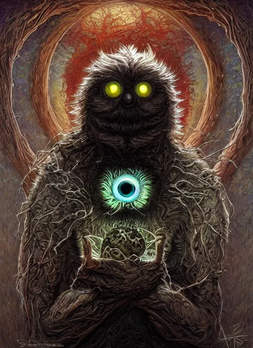 Image similar to cookie monster glowing eyes, shamanic poster lsd art, intricate, elegant, highly detailed, centered, digital painting, artstation, concept art, smooth, sharp focus, illustration, artgerm, tomasz alen kopera, peter mohrbacher, donato giancola, joseph christian leyendecker, wlop, frank frazetta