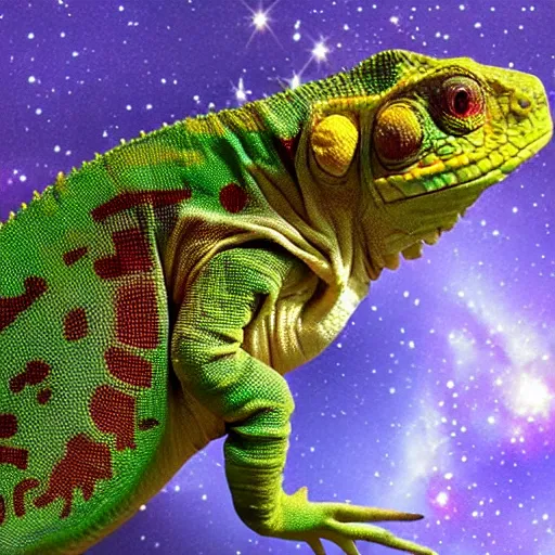 Image similar to a cameleon in space.