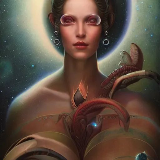 Image similar to a beautiful portrait of a cosmic goddess by Jim Burns and Tom Bagshaw