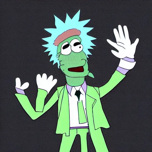 Prompt: Rick Sanchez in the style of a muppet