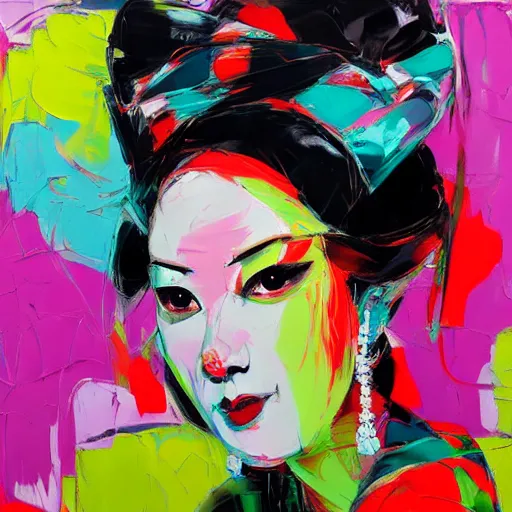 Prompt: portrait of geisha by francoise nielly
