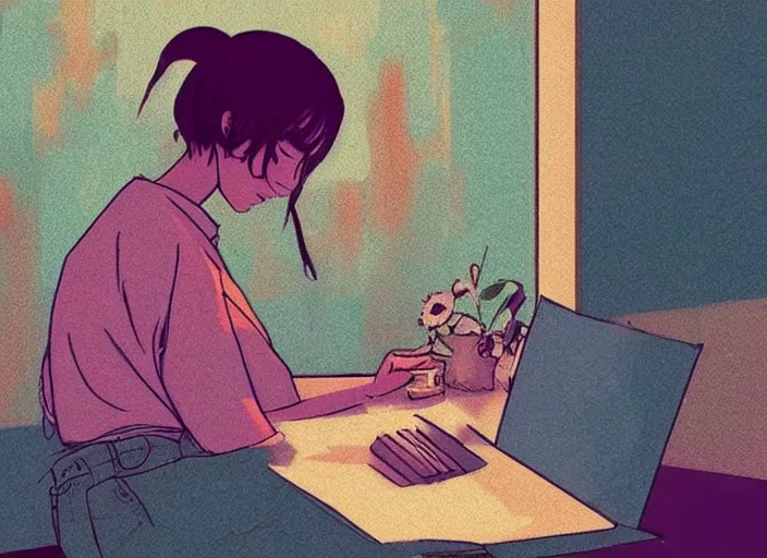 Image similar to lo - fi hip - hop girl, chill beats to relax and study to