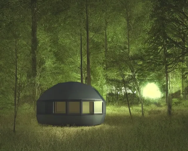 Prompt: modular dome house. there is paradise in heaven. smoky ambience. slight green glow in the very far distance.