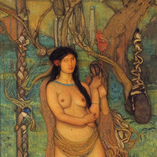 Image similar to inca insane by ford madox brown. a computer art of a beautiful scene of nature. the colors are very soft & muted, & the overall effect is one of serenity & peace. the composition is well balanced, & the brushwork is delicate & precise.