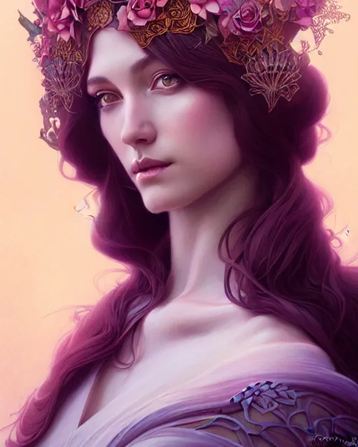 Image similar to beautiful ethereal queen portrait, art nouveau, fantasy, intricate flower designs, elegant, highly detailed, digital painting, artstation, concept art, matte, sharp focus, illustration, art by Artgerm and Greg Rutkowski and WLOP