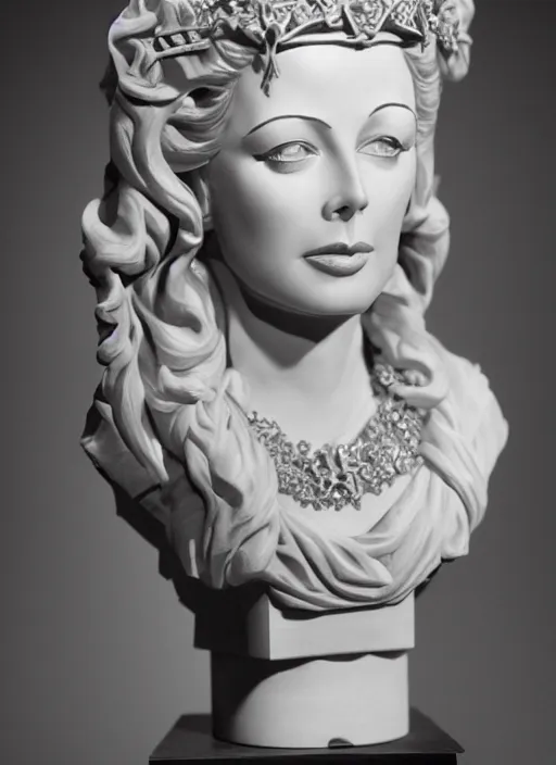 Image similar to high intricate bust of an hedy lamarr 1 9 4 0 carved from wood in baroque style, studio light, maria panfilova, andrea savchenko, mike kime, ludovic plouffe, qi sheng luo, oliver cook, trending on artstation