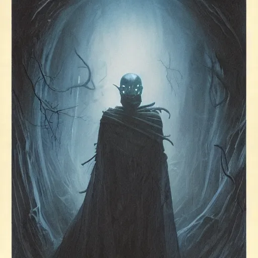 Image similar to head and shoulders portrait of a ghostly, shadowy, spectral wraith portrayed by tom cruise, d & d, fantasy, greg rutkowski, frank frazetta, alexandre chaudret, boris vallejo, michael whelan, miro petrov, hr giger, magali villeneuve, donato giancola