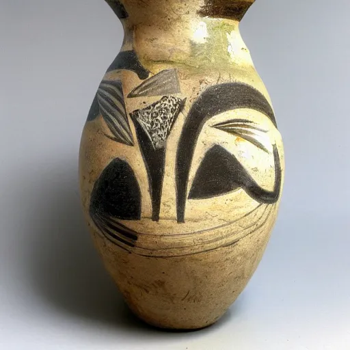 Image similar to vase work vase art of a Kangoroo in a vase , greek art, fragmented clay firing Greek vase of a Kangoroo