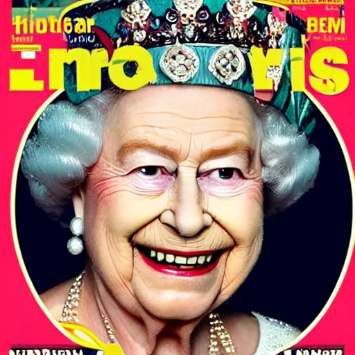 Image similar to the queen of england with toothbrush mustache in a magazine cover photo. highly detailed hair