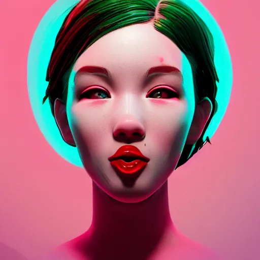 Image similar to born again christian tiktok influencer eating melting crayons and winking to their followers, in the style of james jean, artstation trending, 8 k, 3 d render, photorealistic, volumetric lighting caustics, pink