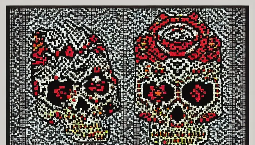 Image similar to aztec skull, pixel art style, highly detail, PC engine 98