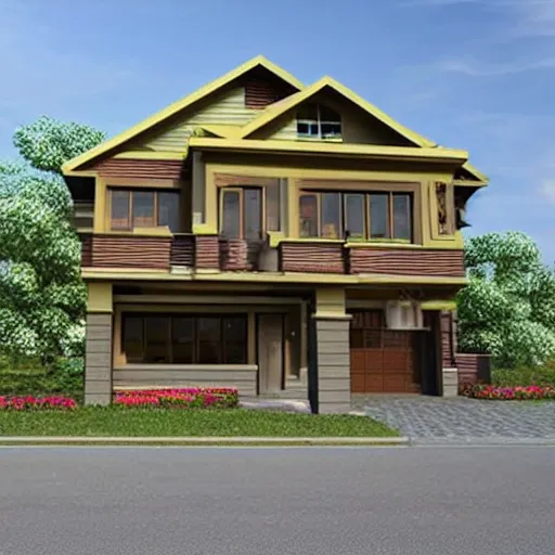 Image similar to a verry cool house that is one floor house with 4 bedrooms and 4 bathrooms and kitchen and a two door garage