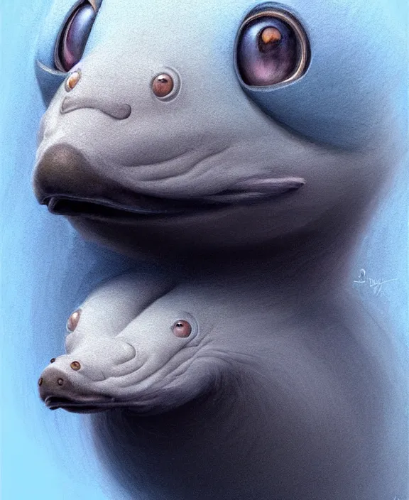 Prompt: cute platypus smiling, perfect face, symmetrical eyes, blue and grey fur, cinematic, stunning, elegant, highly detailed, psychedelic, digital painting, artstation, smooth, hard focus, illustration, art by jessica rossier and and brian froud