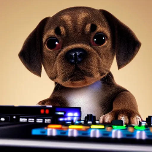 Prompt: puppy as a DJ, 8k, by Pixar