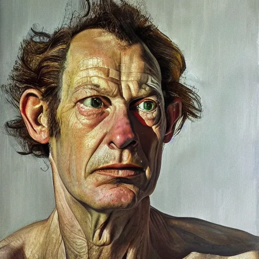 Image similar to high quality high detail painting by lucian freud, hd, portrait of a demon, photorealistic lighting