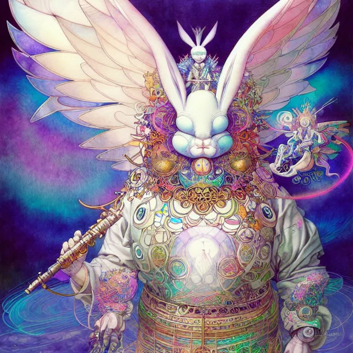 Image similar to psychedelic angelic big chungus by yoshitaka amano, and peter mohrbacher, ayahuasca, sacred geometry, esoteric art, watercolor