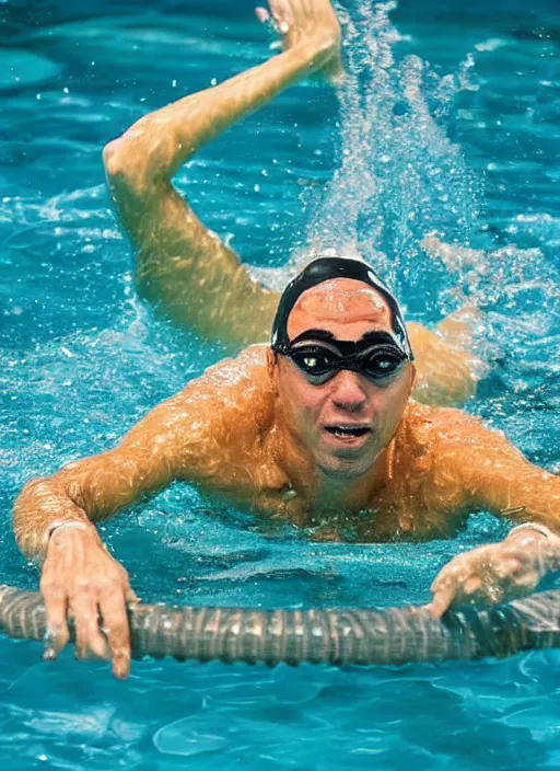 Prompt: man swimming in a pool full of liquid gold