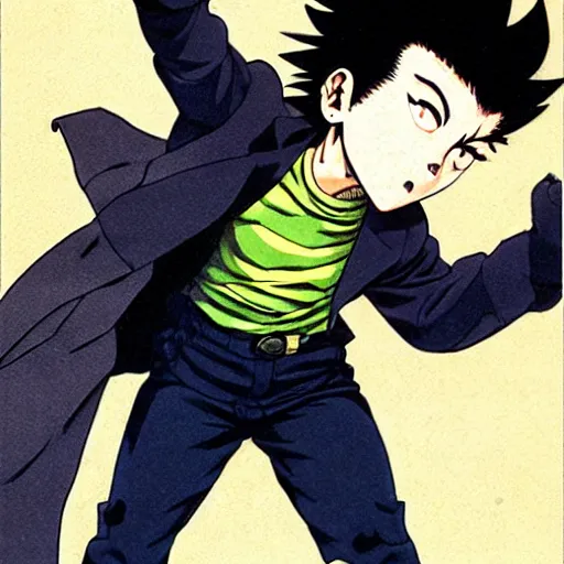 Image similar to young boy angry with pompadour hair, art by katsuhiro otomo, tetsuo hara, yusuke murata, jotaro kujo, japanese delinquent, similar to metal bat from one punch man, kuwabara hairstyle, akira kongou, banchou, action pose, manga cover