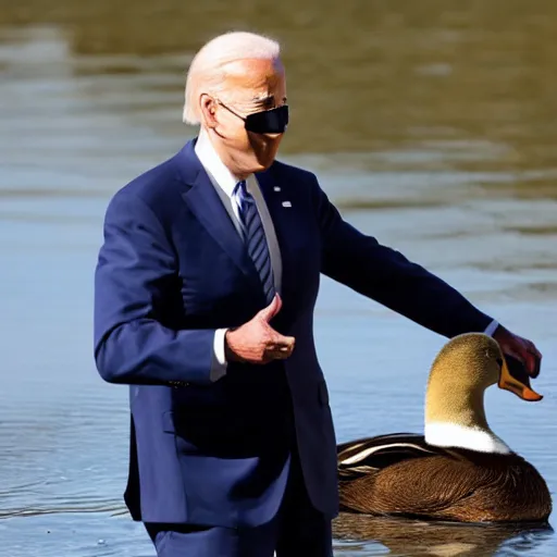 Image similar to Joe Biden holding a mallard duck