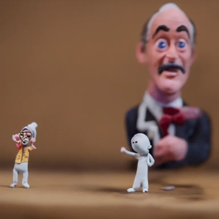 Prompt: a silly cinematic film still of a claymation stop motion film starring bill murray, shallow depth of field, 8 0 mm, f 1. 8