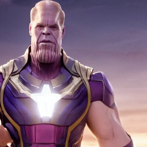 Image similar to a still from an avengers movie of thanos smoking a cigarette