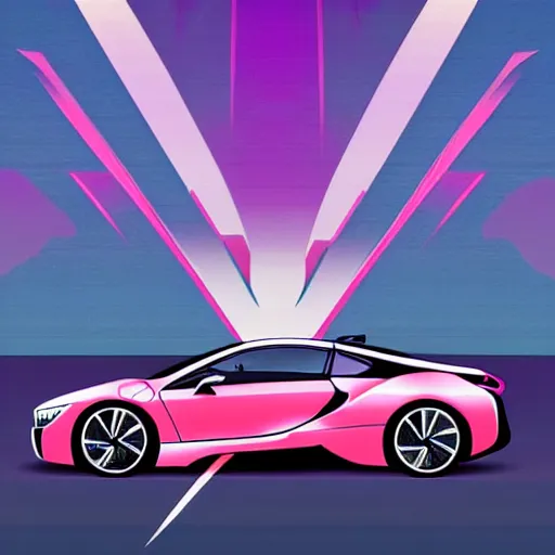 Prompt: a synthwave poster with bmw i 8