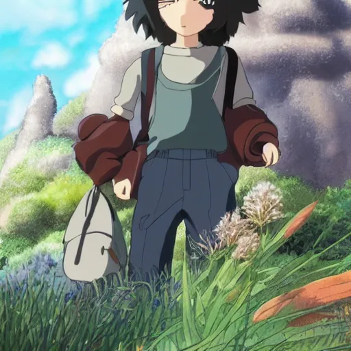 Prompt: friendly guy and small creature , with Fragile looking character portrait face, detailed face, made by Studio Ghibli highly detailed art, beautiful scene, sharp focus, smooth, 8k, anime art