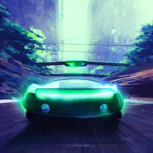 Image similar to solarpunk hovercar, clean energy, green technology, highway, sunny day, futurism, half drone, intricate, glow, highly detailed, ethereal, digital painting, artstation, concept art, smooth, sharp focus, epic landscape, art by akihiko yoshida and tim mcburnie and anato finnstark