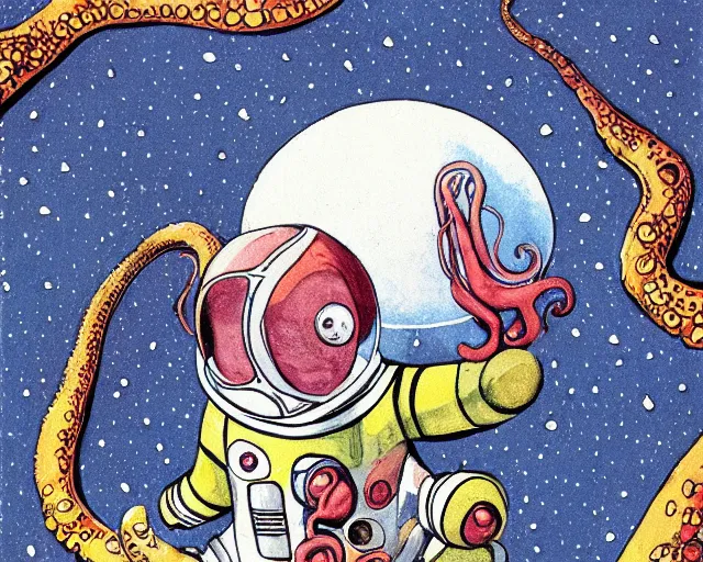 Image similar to an artist’s interpretation of an octopus wearing a space suit