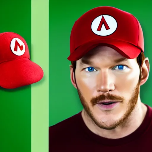 Image similar to Chris pratt as live action mario, mario hat, 4k headshot photography