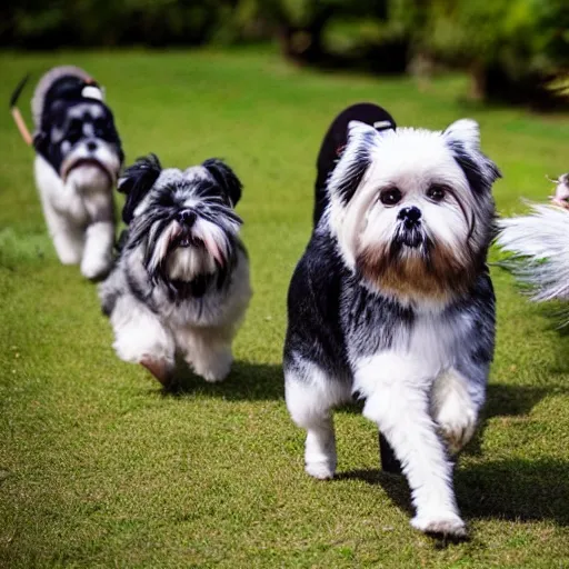 Prompt: shi tzu leading an army of dogs