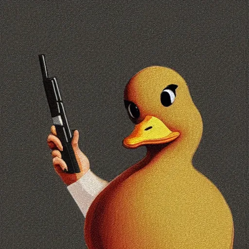 Image similar to a duck holding a gun