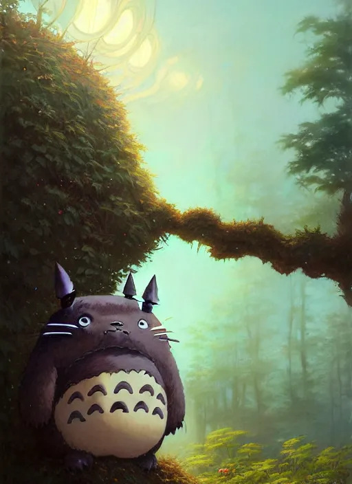 Prompt: Highly detailed portrait of Totoro, Stephen Bliss, unreal engine, fantasy art by Greg Rutkowski, Loish, Rhads, ferdinand knab, Makoto Shinkai and Lois van baarle, ilya kuvshinov, rossdraws, Tom Bagshaw, alphonse mucha, global illumination, radiant light, detailed and intricate environment